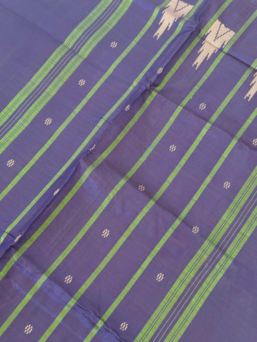 Vegan Silk Saree | No Zari | No Blouse | Handwoven | Leaf Green & Purple | Ships from California
